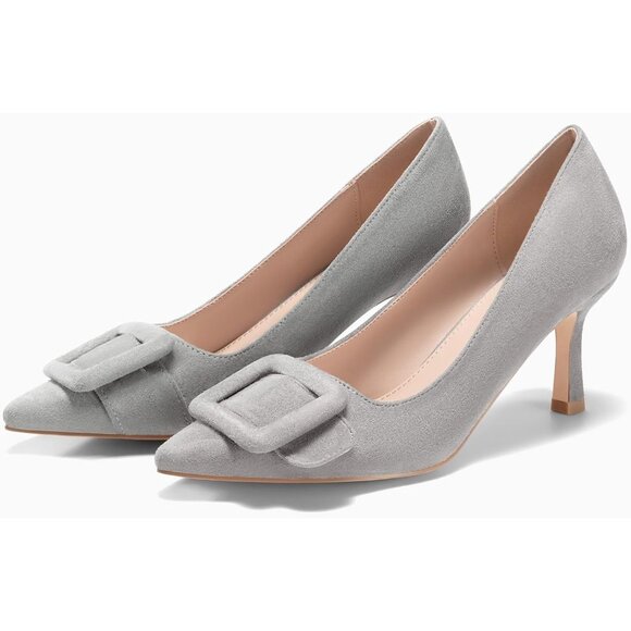 Women's Closed Pointed Toe Pumps Stiletto Heels Wedding Party Dress Shoes Grey - Picture 3 of 6